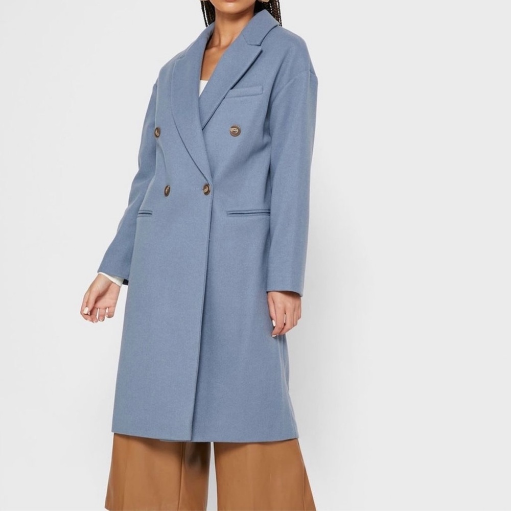 Topshop Brooke Longline Coat Pastel Powder Sky Blue Size 2/Small